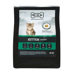 [18 кг] Корм для котят и беременных кошек сухой Gina Kitten Chicken цыпленок, утка
