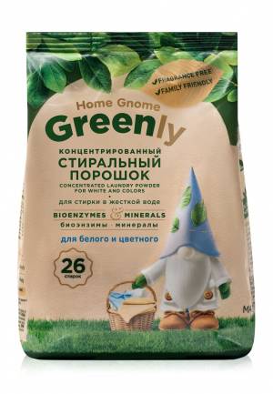 Концентрированный стиральный порошок для белого и цветного Home Gnome Greenly, 800 гр