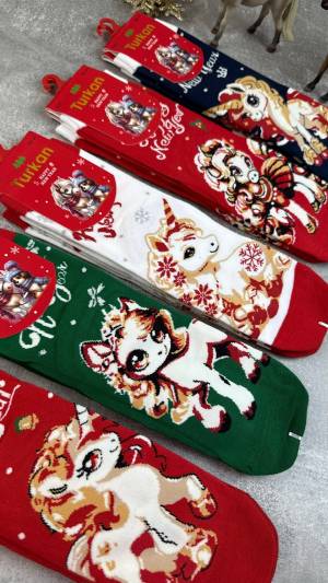 10 пар Женские новогодние носки высокие Плотный Хлопок 36-41