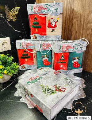 Новогодний набор. 2 кухонных полотенца 25*50 см из микрофибры в коробке