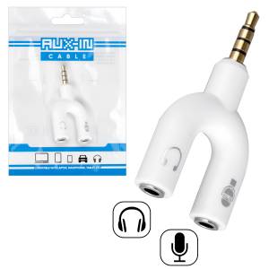 Переходник AUX на 2 AUX N-101 (под наушники + микрофон) белый