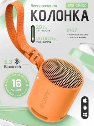 Портативная Bluetooth колонка SRS-XB100 Оранжевый 