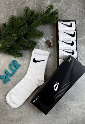 6 пар в коробке Мужские спортивные, фирменные носки Р.41-46 Все белые