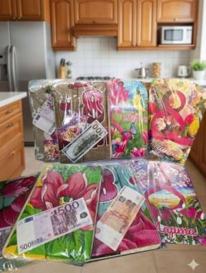 Набор 3 в 1 к 8 марта! Вафельное полотенце 35*65см + доска разделочная 20*28 см + сувенирная купюра