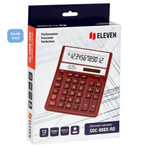 Калькулятор настольный Eleven 12 разрядов, двойное питание, 158×203×31мм, красный