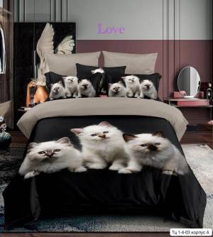 Акция!!! Комплект постельного белья 'Кошки'. Ткань: поплин. Размеры: 1,5сп, 2сп, евро