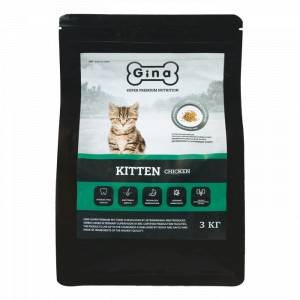 [3 кг] Корм для котят и беременных кошек сухой Gina Kitten Chicken цыпленок, утка