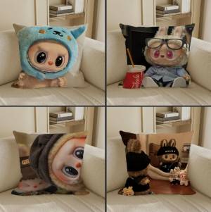 Детские декоративные наволочки с Лабубу 40х40 см на молнии. Бархатные