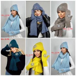 Комплект 3 в 1. Шапка с отворотом + варежки + шарф 60% шерст + 40% акрил